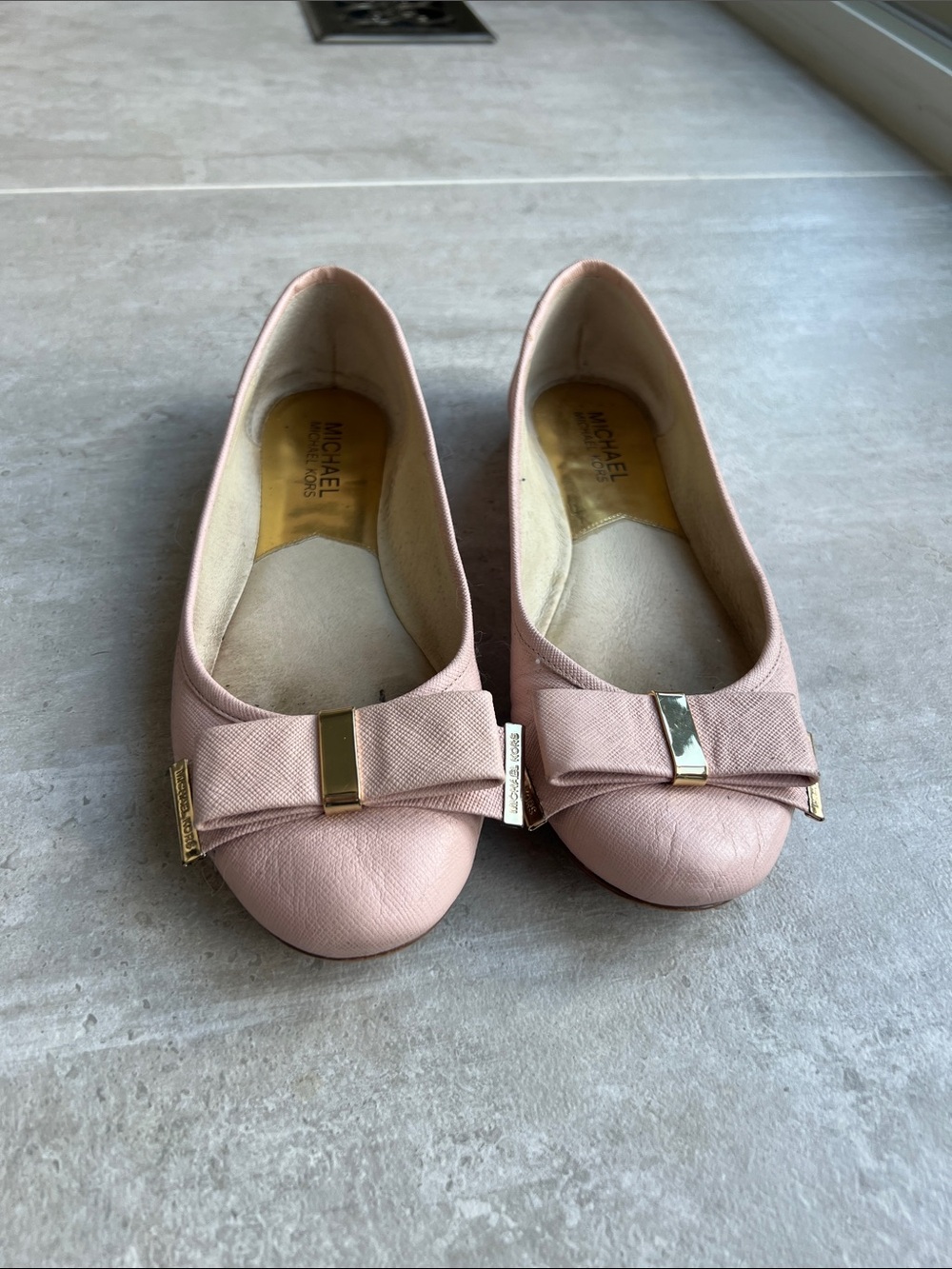 Michael Kors Blush Bow Ballet Flats with Gold Trim